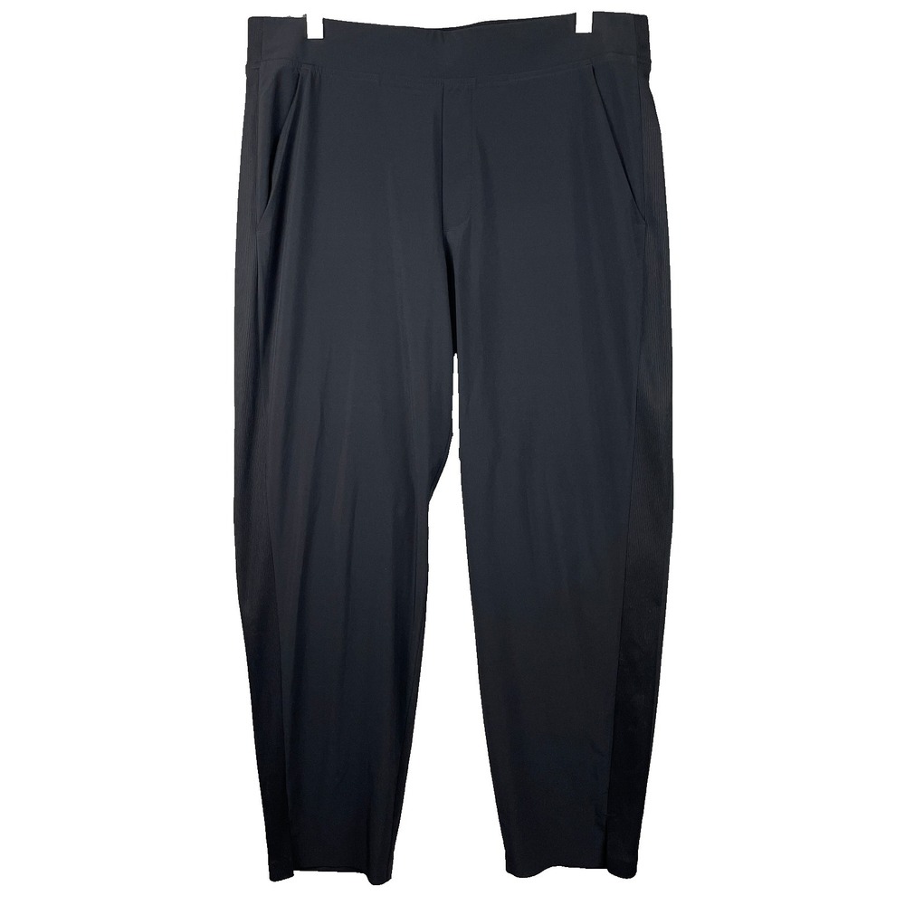 Athleta Brooklyn Ankle Pants Women's Size 12 Black Pull On Pockets Ribbed Detail